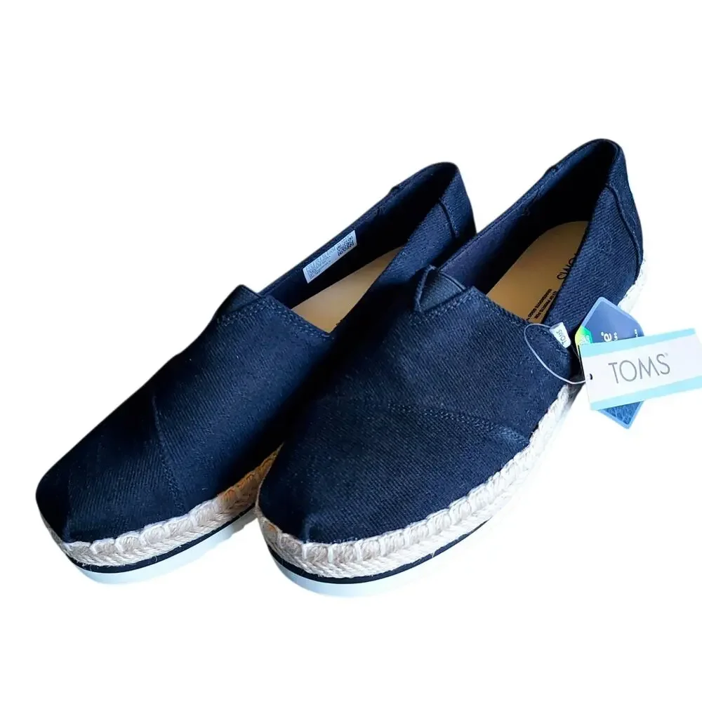 TOMS Women's Alpargata Platform Rope Espadrille Black Heavy Twill Shoes Size 7.5
